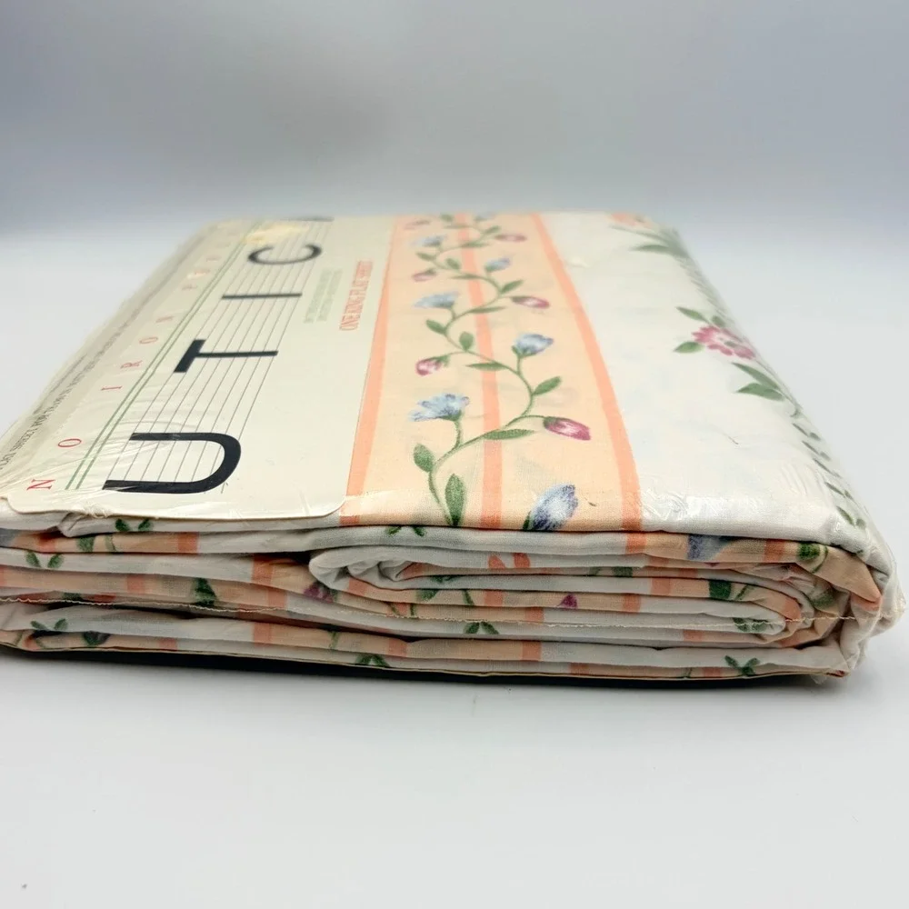 Vintage Utica Garden Trellis King Flat Sheet 1985 Floral Percale Made in USA NEW